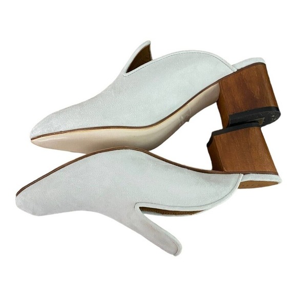 Anthro Thelma Ava Mule Sandals White Suede Leather Block Heel Pointed Slip On 39 - Picture 4 of 6